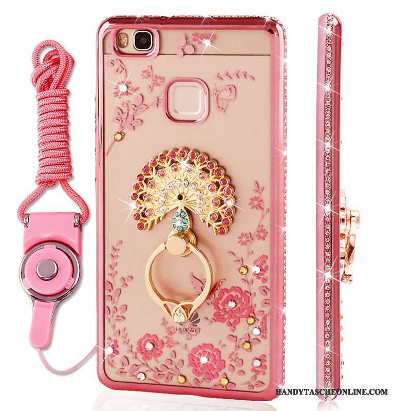 Hülle Huawei P9 Lite Strass Grenze Rosa, Case Huawei P9 Lite Schutz Hängende Verzierungen Jugend