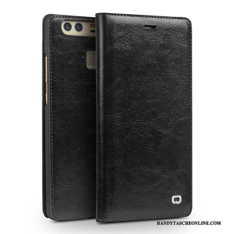 Hülle Huawei P9 Plus Leder Schwarz Hoch, Case Huawei P9 Plus Folio Anti-sturz