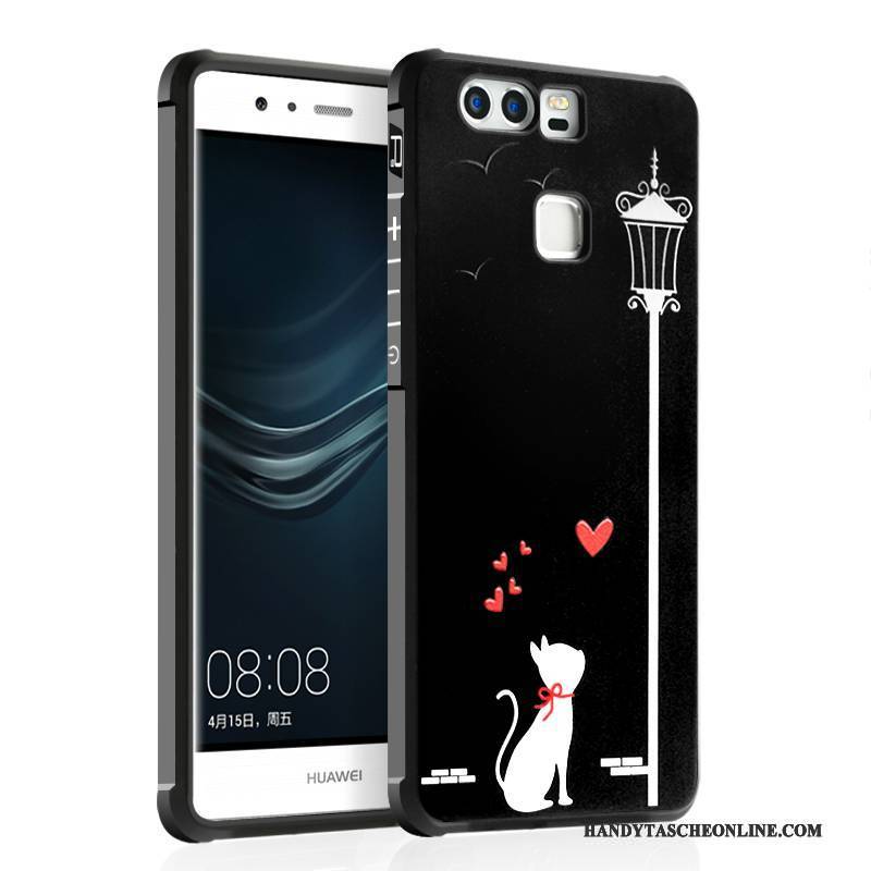 Hülle Huawei P9 Plus Weiche Anti-sturz Handyhüllen, Case Huawei P9 Plus Silikon Nubuck Schwarz