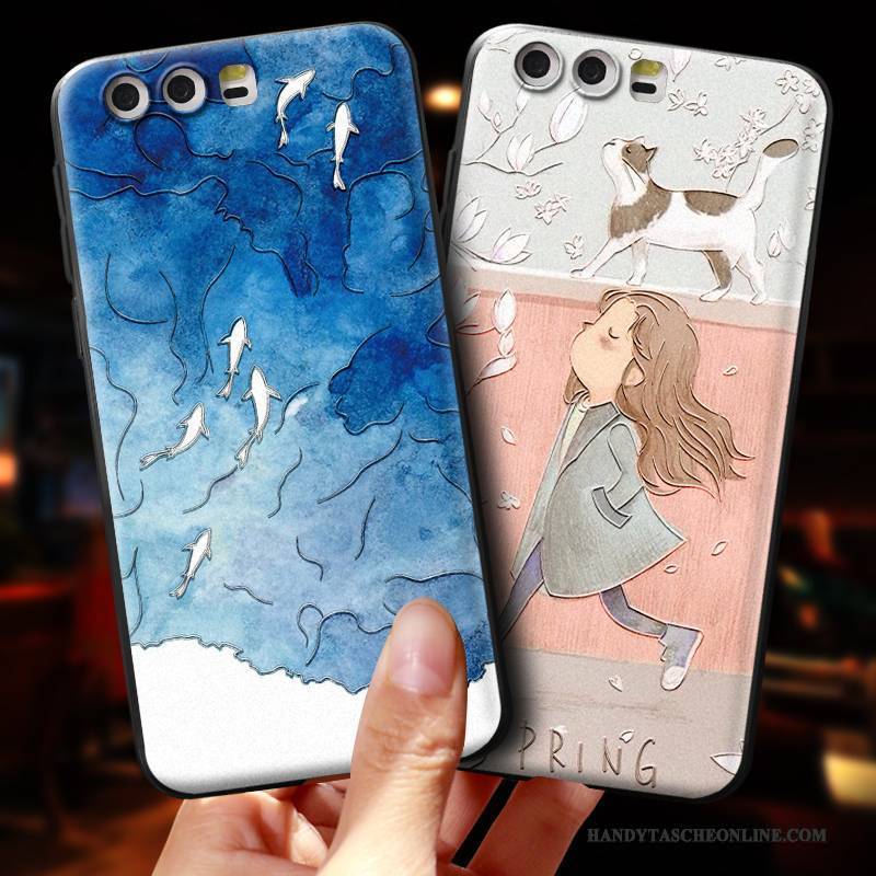 Hülle Huawei P9 Plus Weiche Anti-sturz Trend, Case Huawei P9 Plus Prägung Handyhüllen Blau