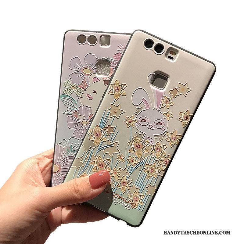 Hülle Huawei P9 Prägung Schwarz Handyhüllen, Case Huawei P9 Halterung Nubuck