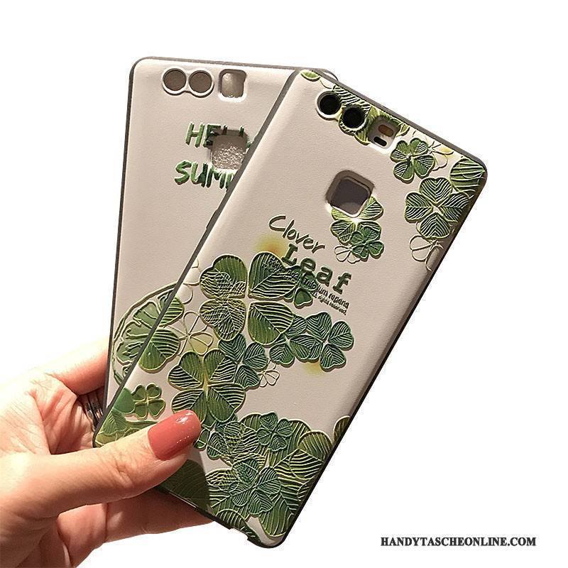 Hülle Huawei P9 Silikon Grün Schwarz, Case Huawei P9 Taschen Nubuck Handyhüllen