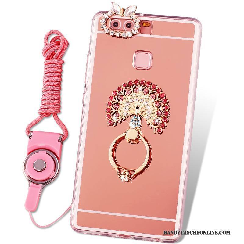 Hülle Huawei P9 Weiche Handyhüllen Hängende Verzierungen, Case Huawei P9 Strass Rosa