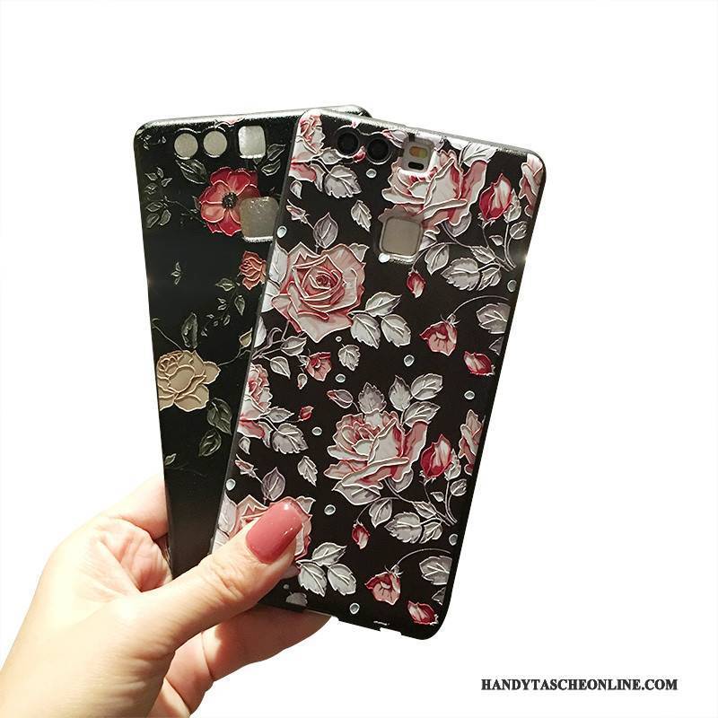 Hülle Huawei P9 Weiche Handyhüllen Schwarz, Case Huawei P9 Silikon Nubuck Rose