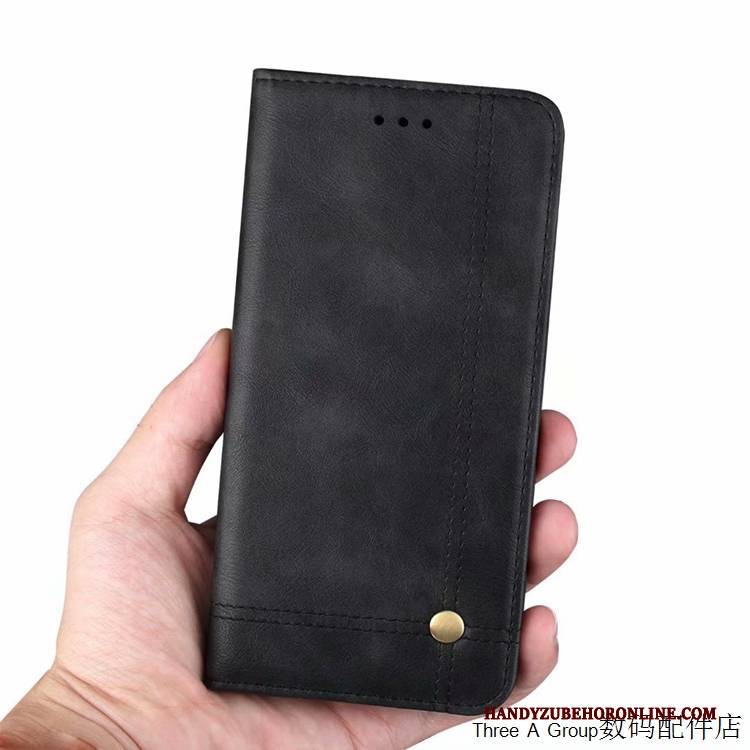 Hülle Huawei Y7 2018 Lederhülle Einfach Schwarz, Case Huawei Y7 2018 Schutz Business