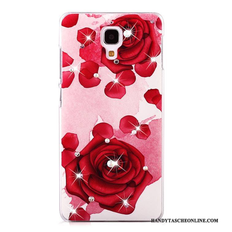 Hülle Mi 4 Gemalt Mini Handyhüllen, Case Mi 4 Strass Rot Nubuck