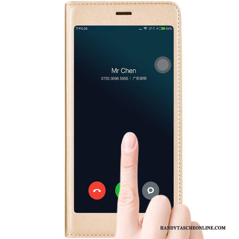 Hülle Mi Note 3 Folio Gold Handyhüllen, Case Mi Note 3 Lederhülle Anti-sturz Mini