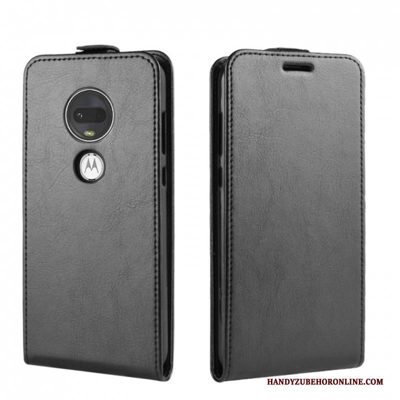 Hülle Moto G7 Lederhülle Handyhüllen Muster, Case Moto G7 Schutz Schwarz