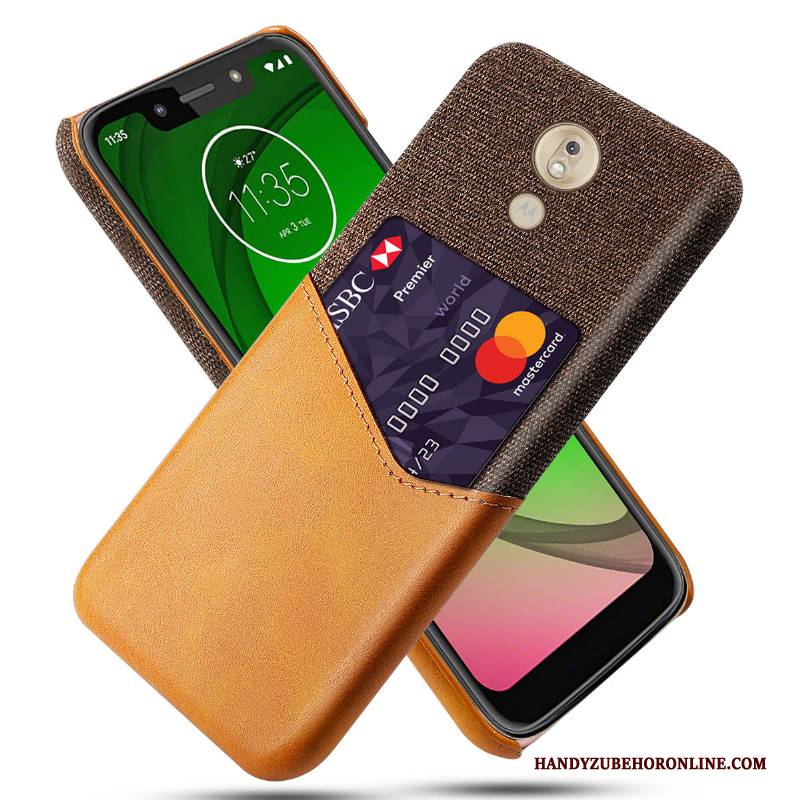 Hülle Moto G7 Play Lederhülle Muster Handyhüllen, Case Moto G7 Play Schutz Orange Stoff