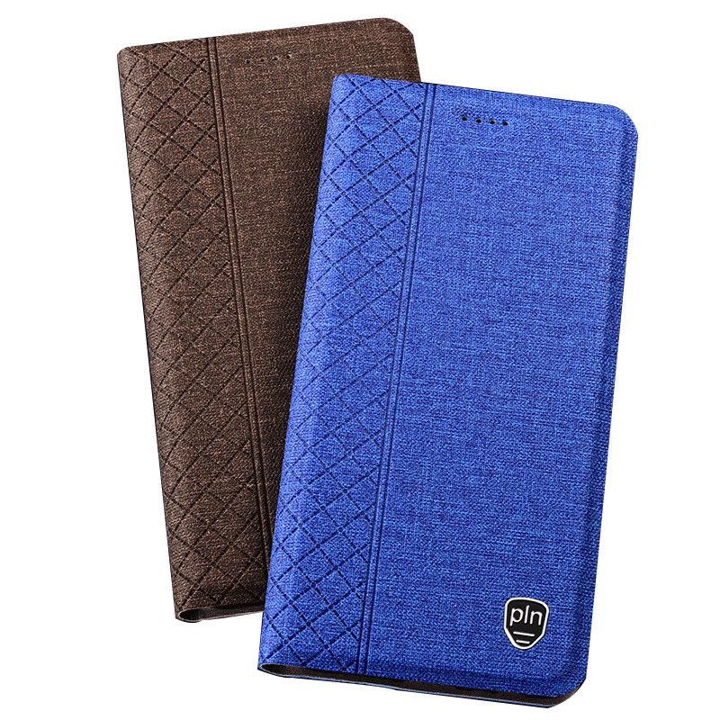 Hülle Moto G7 Play Taschen Baumwolle Und Leinen Kariert, Case Moto G7 Play Lederhülle Handyhüllen Blau