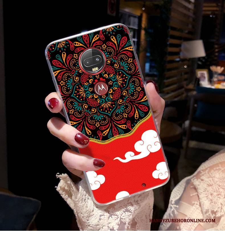 Hülle Moto G7 Plus Taschen Rot Anti-sturz, Case Moto G7 Plus Schutz Handyhüllen Trendmarke