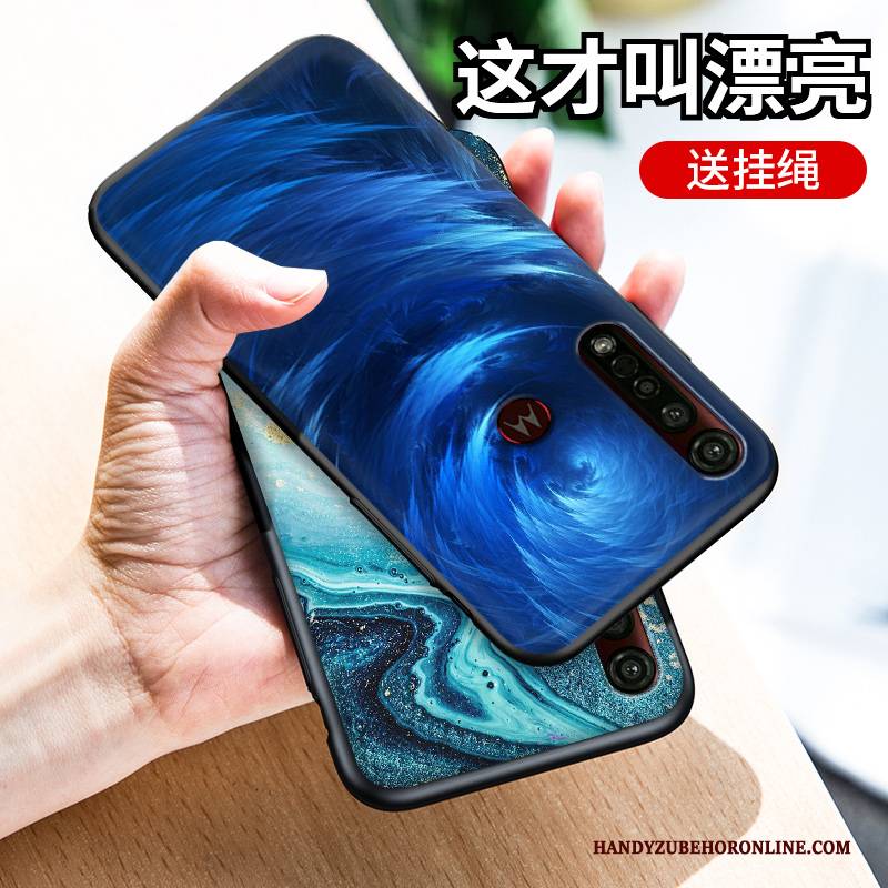 Hülle Moto G8 Plus Taschen Blau Persönlichkeit, Case Moto G8 Plus Silikon Angepasst Trendmarke
