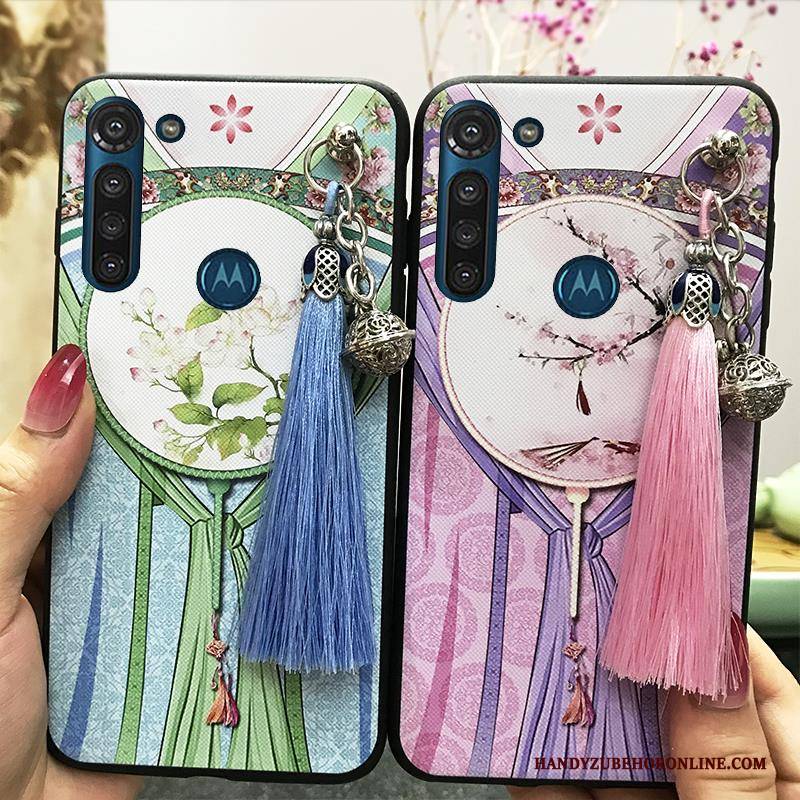 Hülle Moto G8 Power Halterung Quaste Handyhüllen, Case Moto G8 Power Retro Rosa Hängende Verzierungen