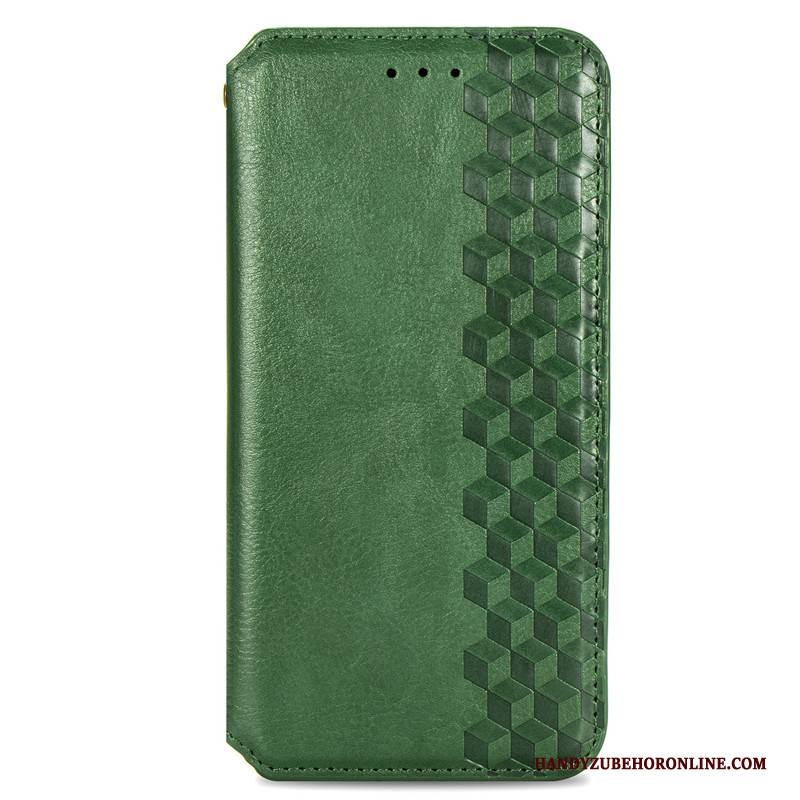 Hülle Moto G8 Power Lite Folio Grün Prägung, Case Moto G8 Power Lite Leder Kariert Hängende Verzierungen