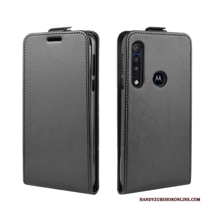 Hülle Motorola One Macro Folio Schwarz Handyhüllen, Case Motorola One Macro Lederhülle Anti-sturz