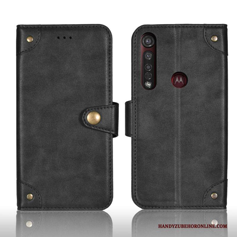 Hülle Motorola One Macro Lederhülle Karte Schwarz, Case Motorola One Macro Geldbörse Handyhüllen