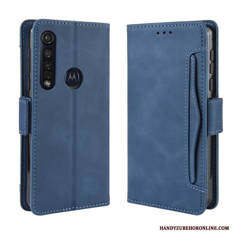 Hülle Motorola One Macro Schutz Dunkelblau Handyhüllen, Case Motorola One Macro Lederhülle