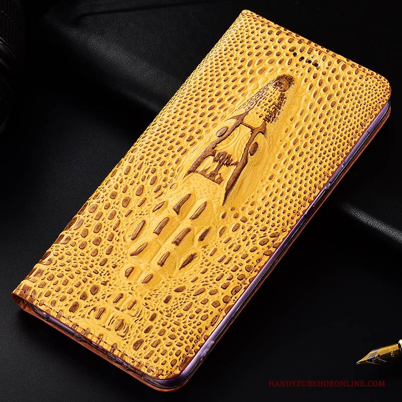 Hülle Motorola One Vision Leder Gelb Anti-sturz, Case Motorola One Vision Schutz Handyhüllen Krokodilmuster