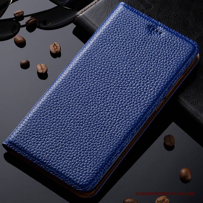Hülle Motorola One Vision Schutz Litchi Blau, Case Motorola One Vision Taschen Muster Handyhüllen