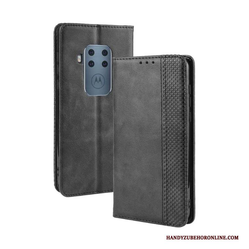 Hülle Motorola One Zoom Schutz Schwarz Magnetschließe, Case Motorola One Zoom Geldbörse