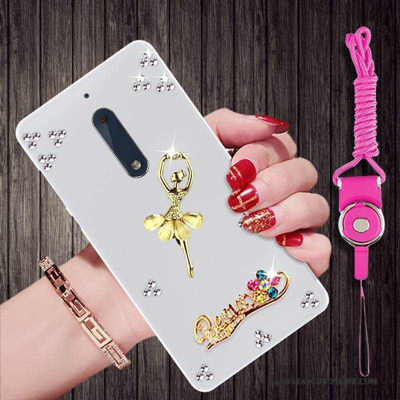 Hülle Nokia 5 Strass Hängende Verzierungen Gold, Case Nokia 5 Weiche Persönlichkeit Trend