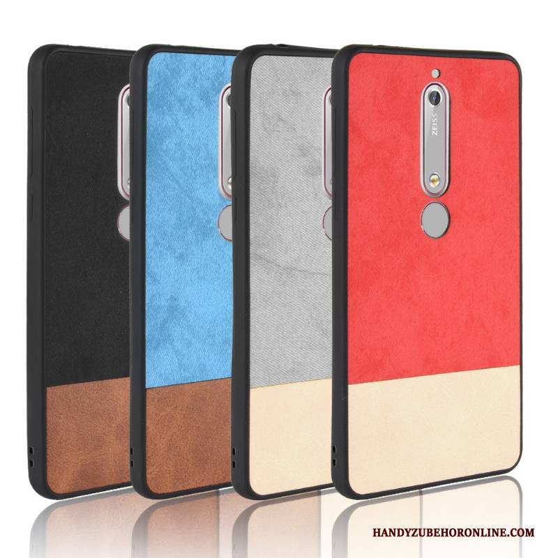 Hülle Nokia 6.1 Weiche Denim Rot, Case Nokia 6.1 Taschen Mischfarben Handyhüllen