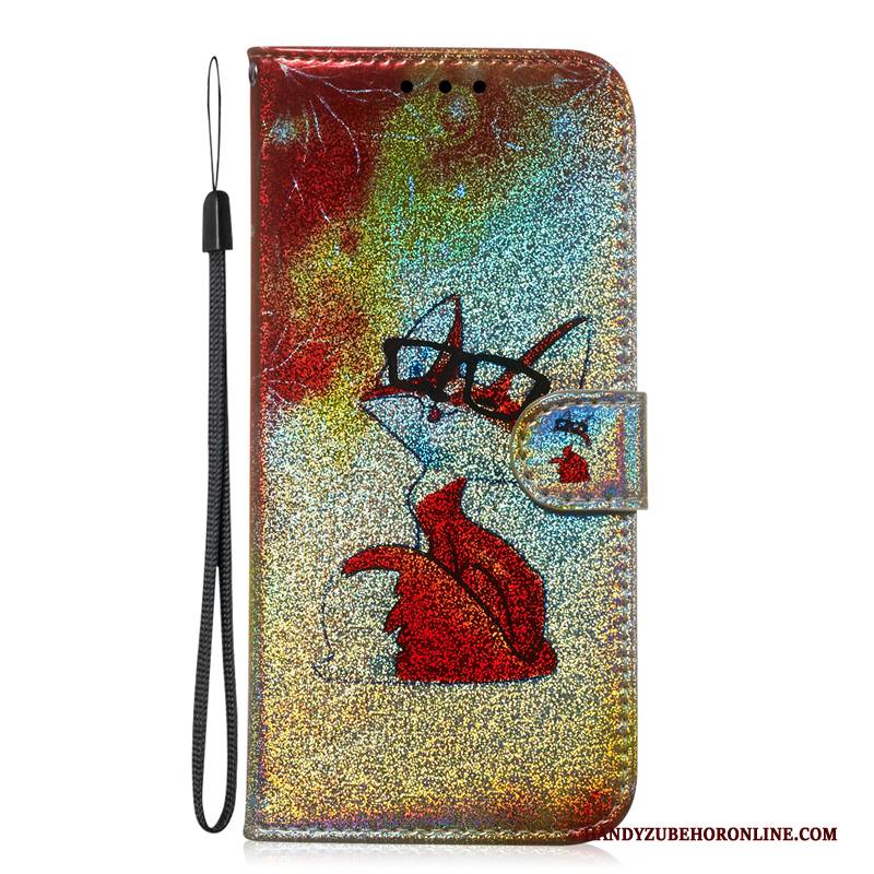 Hülle Nokia 7.1 Folio Gold Fuchs, Case Nokia 7.1 Lederhülle Handyhüllen