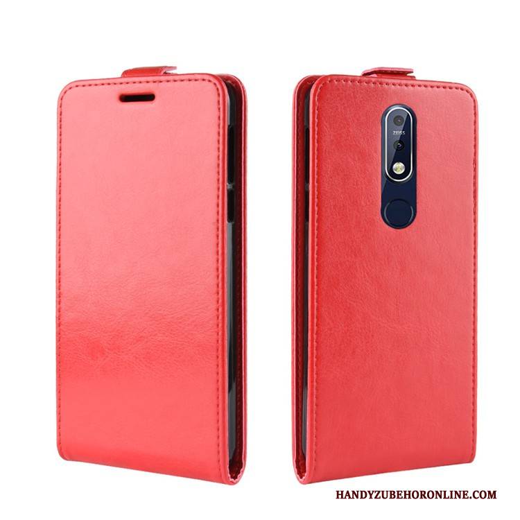 Hülle Nokia 7.1 Lederhülle Handyhüllen Rot, Case Nokia 7.1 Schutz
