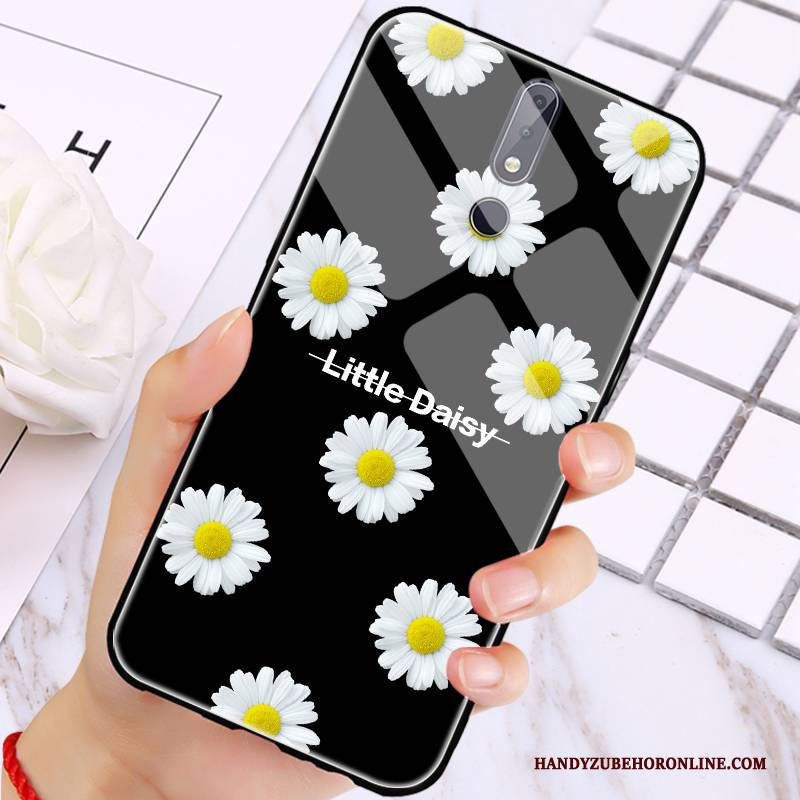 Hülle Nokia 7.1 Schwarz Chrysanthemes, Case Nokia 7.1 Leuchtende Handyhüllen