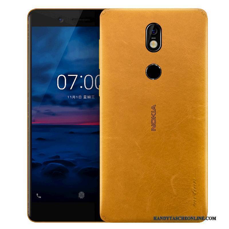 Hülle Nokia 7 Leder Schlank Handyhüllen, Case Nokia 7 Schutz Gelb Orange