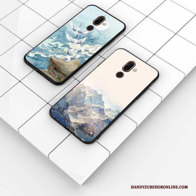 Hülle Nokia 7 Plus Schutz Nubuck Angepasst, Case Nokia 7 Plus Prägung Blau Handyhüllen