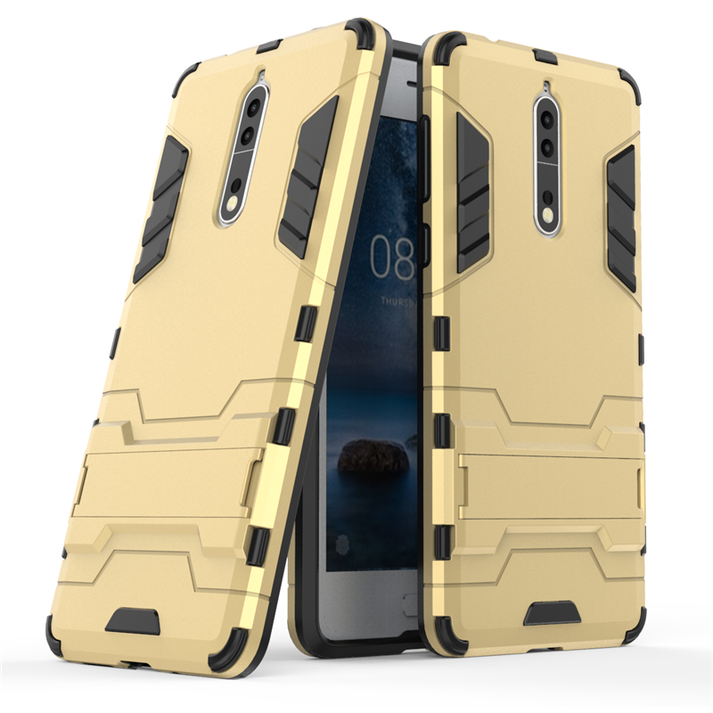 Hülle Nokia 8 Halterung Gold Handyhüllen, Case Nokia 8 Schutz Schwer Anti-sturz