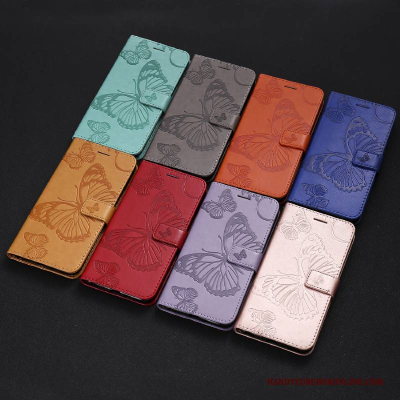 Hülle Nokia 9 Pureview Schutz Schmetterlingsblumen Karte, Case Nokia 9 Pureview Lederhülle Anti-sturz Grün