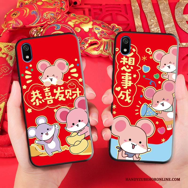 Hülle Redmi 7a Weiche Rot Festlich, Case Redmi 7a Taschen Hängende Verzierungen Handyhüllen