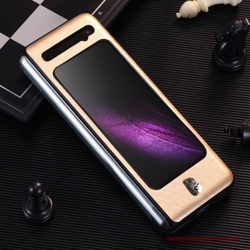 Hülle Samsung Fold Lederhülle Handyhüllen Falten, Case Samsung Fold Schutz Split Gold