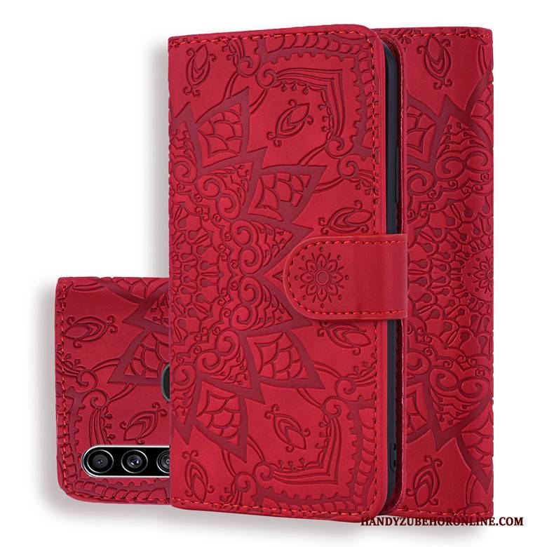 Hülle Samsung Galaxy A20s Lederhülle Totem Rot, Case Samsung Galaxy A20s Schutz Anti-sturz Blumen