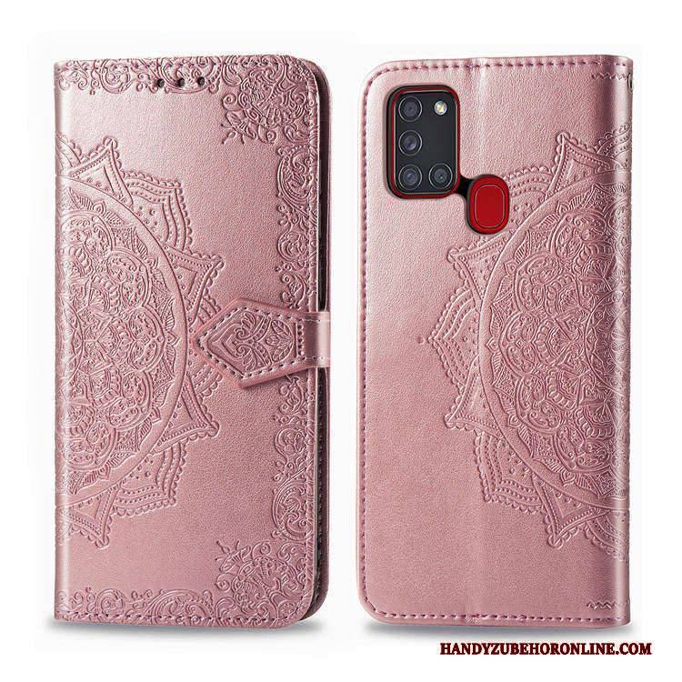 Hülle Samsung Galaxy A21s Lederhülle Rosa Anti-sturz, Case Samsung Galaxy A21s Folio Handyhüllen