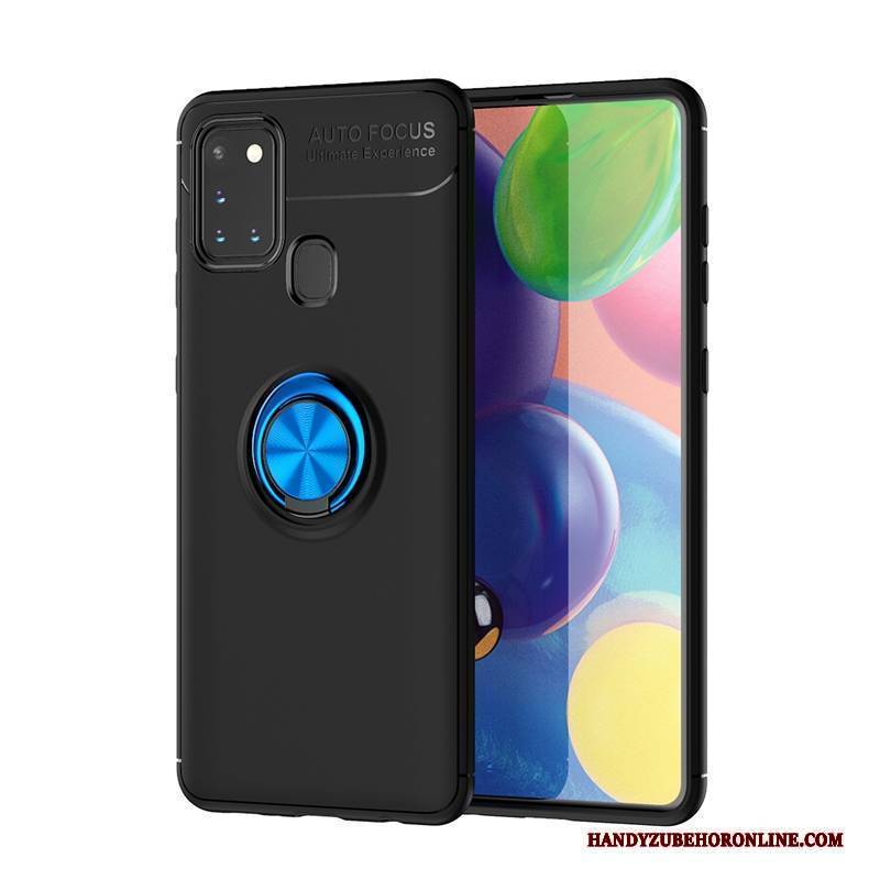 Hülle Samsung Galaxy A21s Schutz Handyhüllen Ring, Case Samsung Galaxy A21s Taschen Nubuck Schwarz