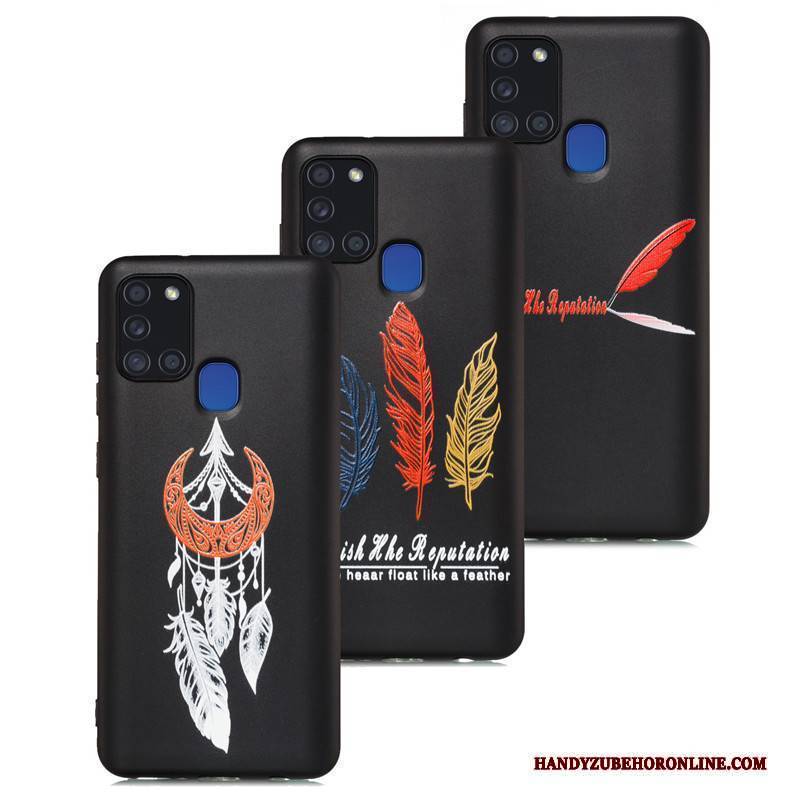 Hülle Samsung Galaxy A21s Taschen Schwarz Nubuck, Case Samsung Galaxy A21s Karikatur Handyhüllen Anti-sturz