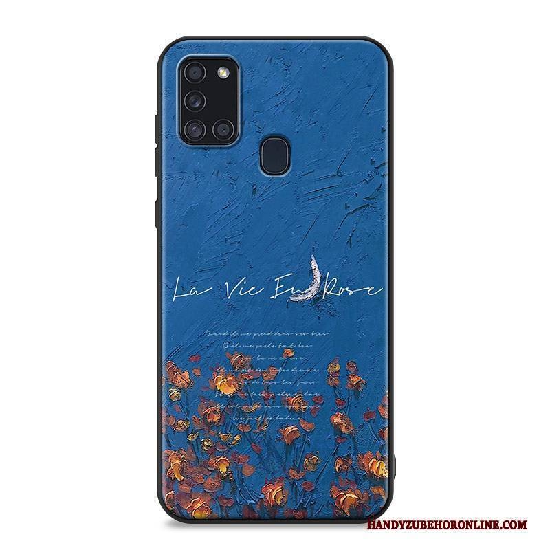 Hülle Samsung Galaxy A21s Weiche Handyhüllen Ölgemälde, Case Samsung Galaxy A21s Farbe Nubuck Blau