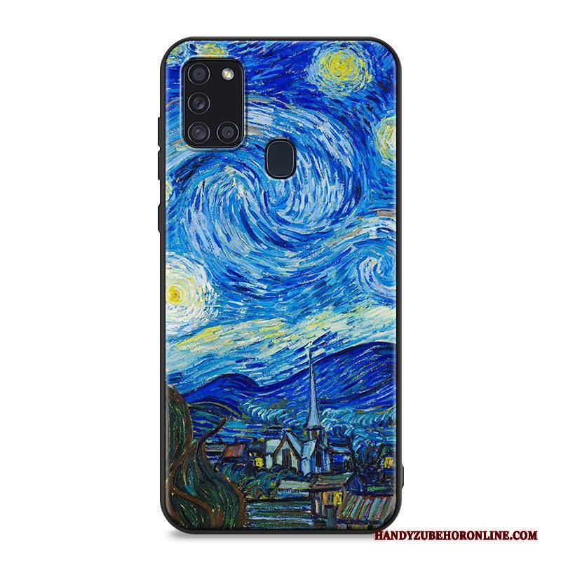 Hülle Samsung Galaxy A21s Weiche Nette Blau, Case Samsung Galaxy A21s Kreativ Nubuck Persönlichkeit