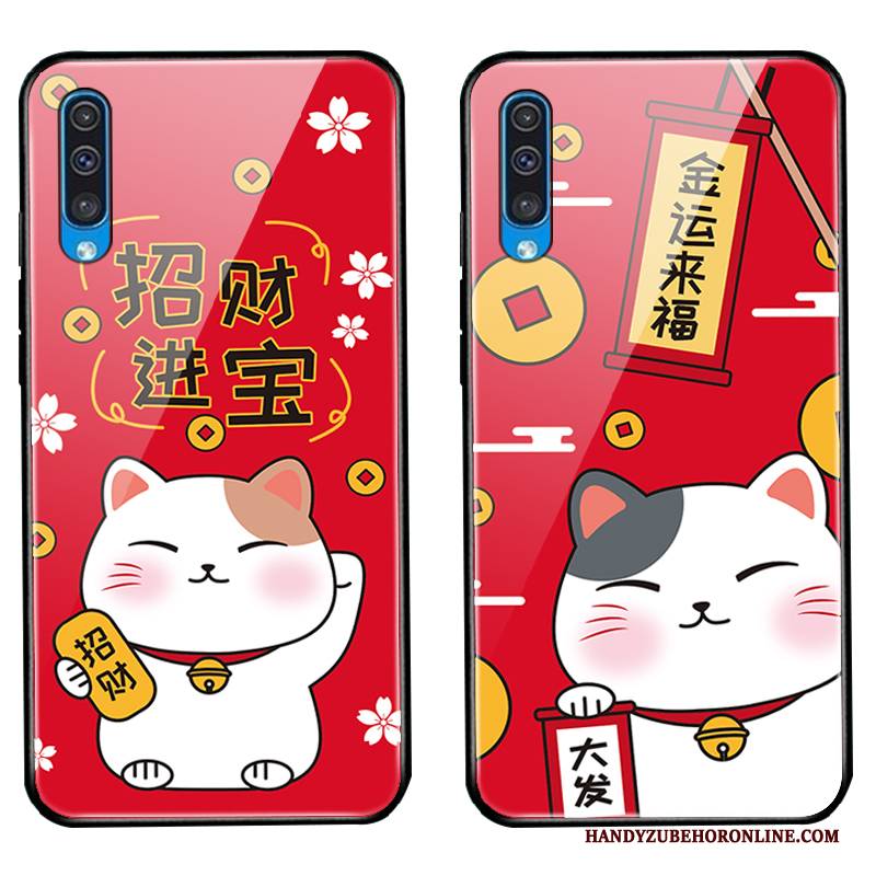 Hülle Samsung Galaxy A30s Schutz Glas Katzen, Case Samsung Galaxy A30s Rot Handyhüllen