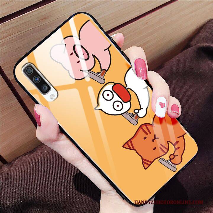 Hülle Samsung Galaxy A50 Karikatur Gelb Glas, Case Samsung Galaxy A50 Weiche Handyhüllen Anti-sturz