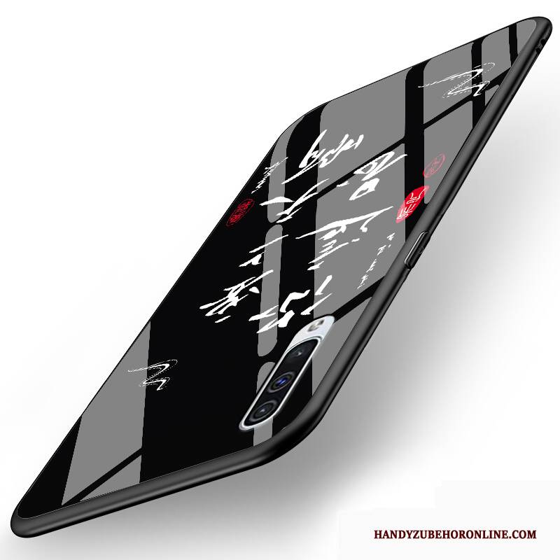 Hülle Samsung Galaxy A50 Taschen Glas Handyhüllen, Case Samsung Galaxy A50 Schutz Schwarz Anti-sturz