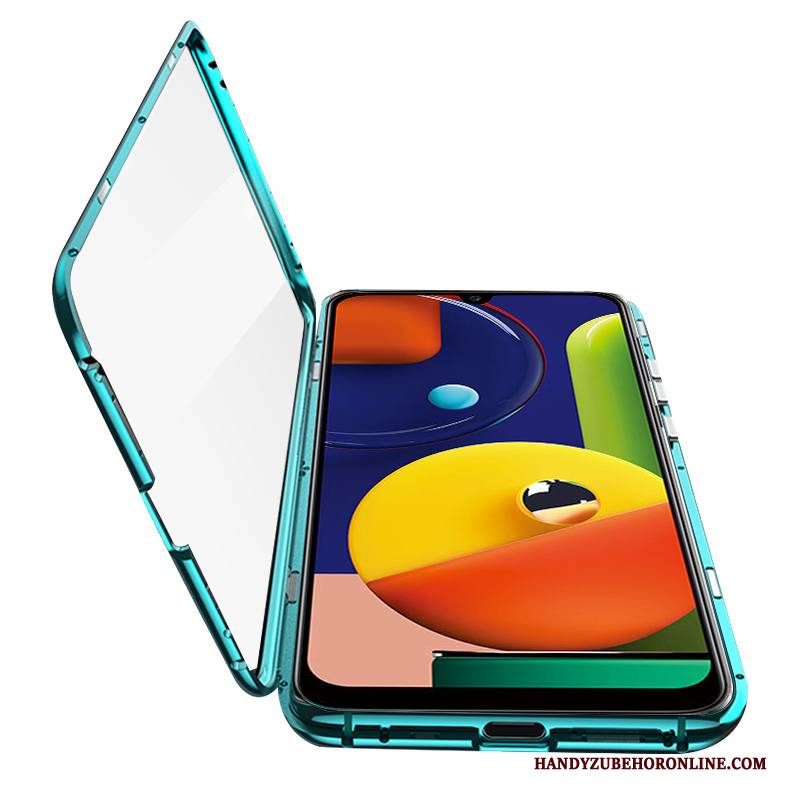 Hülle Samsung Galaxy A50s Taschen Glas Handyhüllen, Case Samsung Galaxy A50s Schutz Blau Doppelseitig