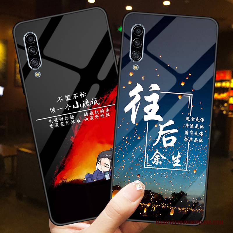 Hülle Samsung Galaxy A50s Taschen Liebhaber Schwarz, Case Samsung Galaxy A50s Angepasst Gehärtetes Glas