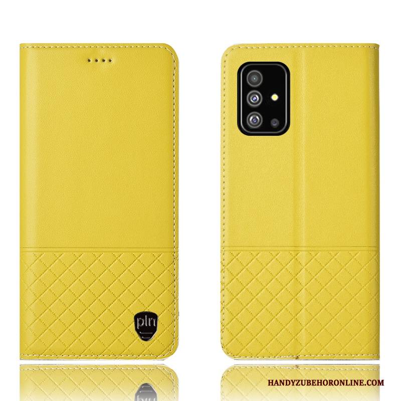 Hülle Samsung Galaxy A51 Leder Handyhüllen Zitrone, Case Samsung Galaxy A51 Schutz Kariert Anti-sturz