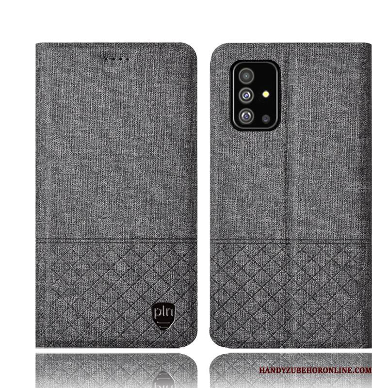 Hülle Samsung Galaxy A51 Lederhülle Baumwolle Und Leinen Grau, Case Samsung Galaxy A51 Taschen Anti-sturz Handyhüllen