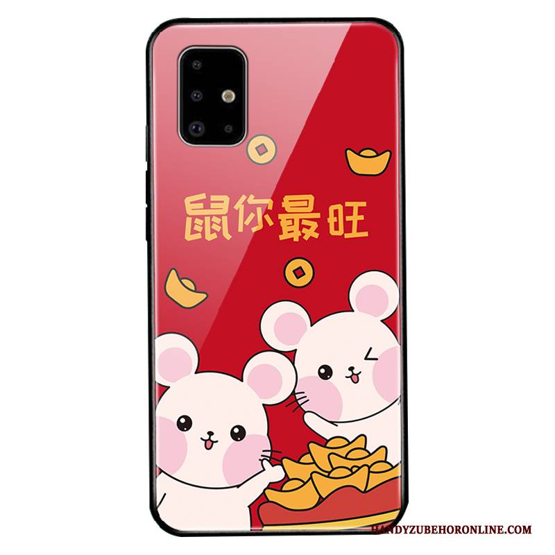 Hülle Samsung Galaxy A51 Silikon Ratte Angepasst, Case Samsung Galaxy A51 Kreativ Glas Rot