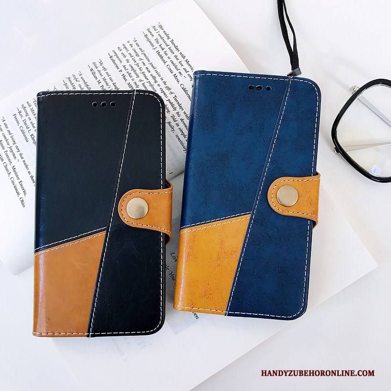 Hülle Samsung Galaxy A6+ Lederhülle Handyhüllen Business, Case Samsung Galaxy A6+ Folio Blau